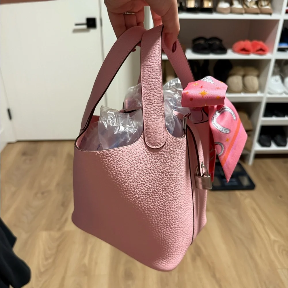 Stylish Pink Tote with Scarf Detail - Picture 5 of 6